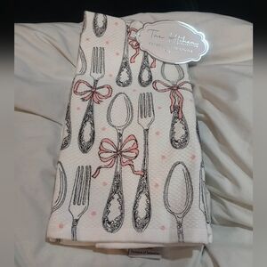 New The Kitchen Collection Utensil & Bow Pattern Kitchen Towel - White and Pink